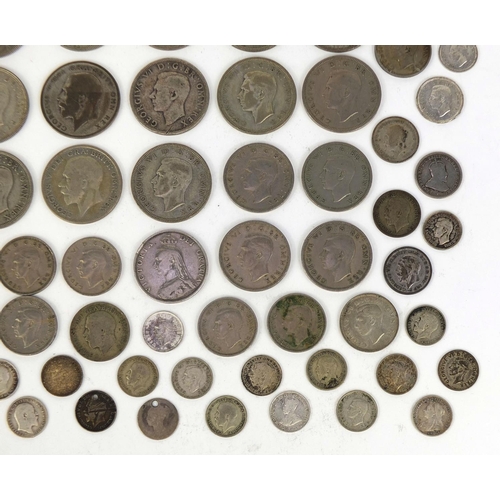 2431 - Group of British pre decimal coinage some silver examples including half crowns, three penny bit, sh... 