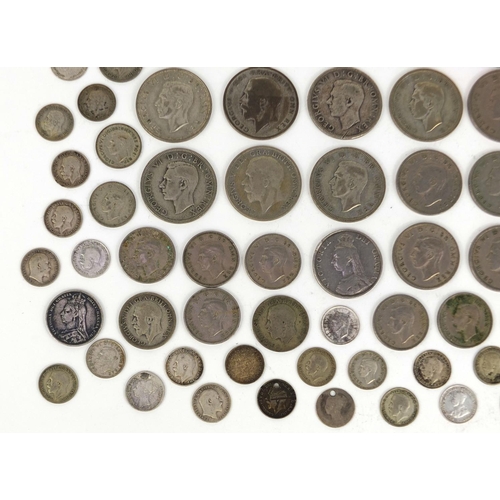 2431 - Group of British pre decimal coinage some silver examples including half crowns, three penny bit, sh... 