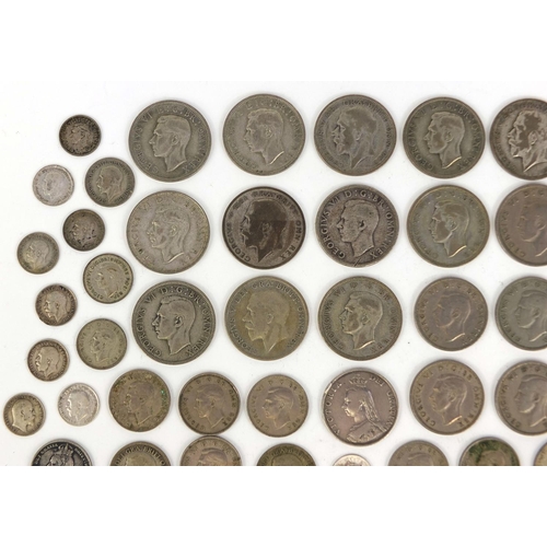 2431 - Group of British pre decimal coinage some silver examples including half crowns, three penny bit, sh... 