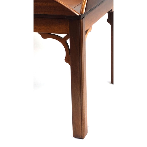 2020 - Mahogany butlers tray on stand with hinged drop down handles, 63cm high x 93cm wide x 63cm deep