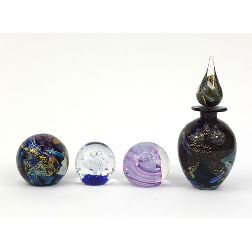 2106 - Group of colourful glassware including a Malta scent bottle and a Caithness Oriental paperweight, th... 