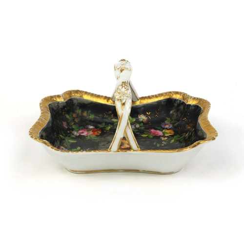 670 - French Jacob Petit porcelain bonbon dish hand painted and gilded with flower and butterflies, factor... 