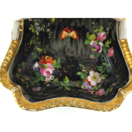 670 - French Jacob Petit porcelain bonbon dish hand painted and gilded with flower and butterflies, factor... 