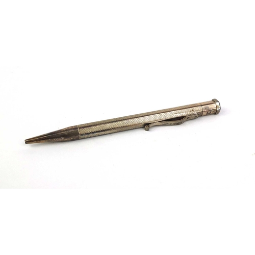 137 - Silver Yard-O-Led propelling pencil with engine turned decoration and box, 12.5cm in length