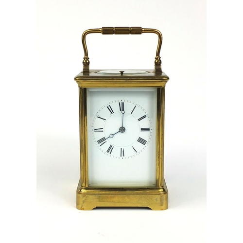 1095 - Henri Jacot gilt brass repeating carriage clock striking on a gong, together with velvet lined leath... 