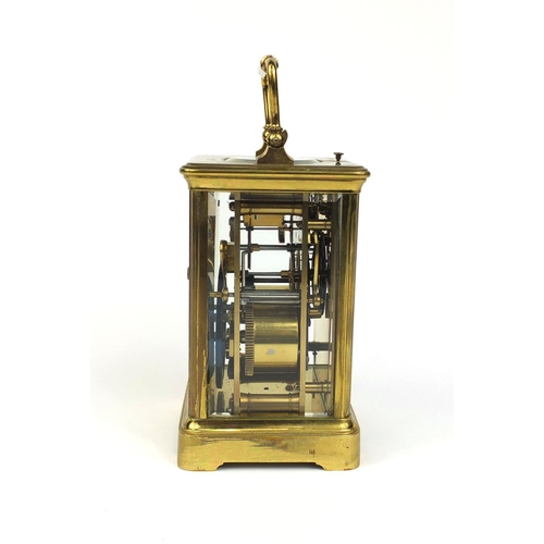 1095 - Henri Jacot gilt brass repeating carriage clock striking on a gong, together with velvet lined leath... 