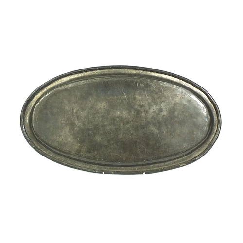 803 - Arts & Crafts oval pewter tray by Hugh Wallace, impressed marks to the base, 43.5cm wide