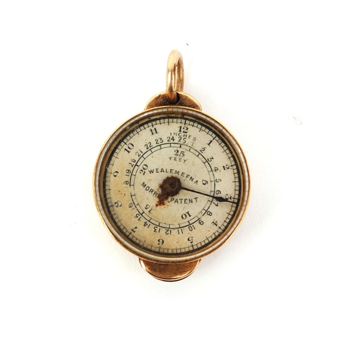 68 - Unmarked gold Wealemefna Morris patent map measurer, 2.7cm in diameter, approximate weight 19.0g