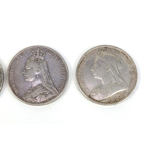 284 - Four Queen Victoria silver crowns comprising dates 1890, 1890, 1893 and 1889, approximate weight 111... 