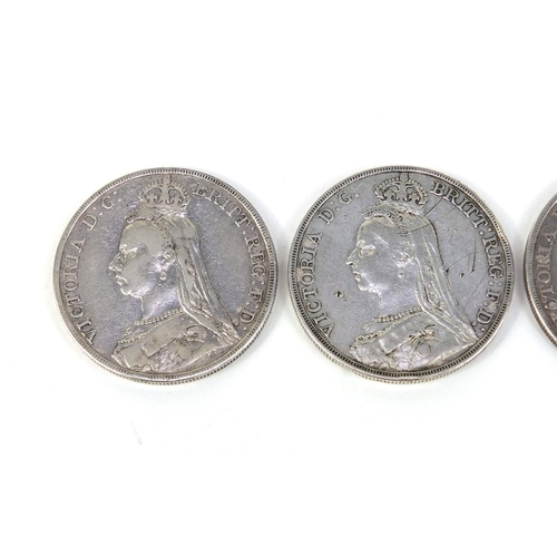 284 - Four Queen Victoria silver crowns comprising dates 1890, 1890, 1893 and 1889, approximate weight 111... 