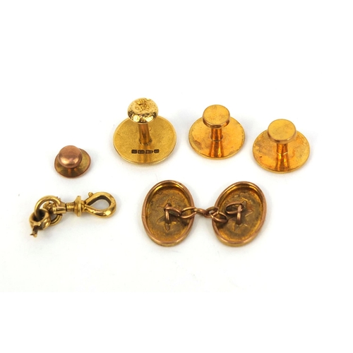 2444 - Gold jewellery comprising 18ct gold stud, a pair of small 9ct gold studs, pair of 9ct gold earrings ... 