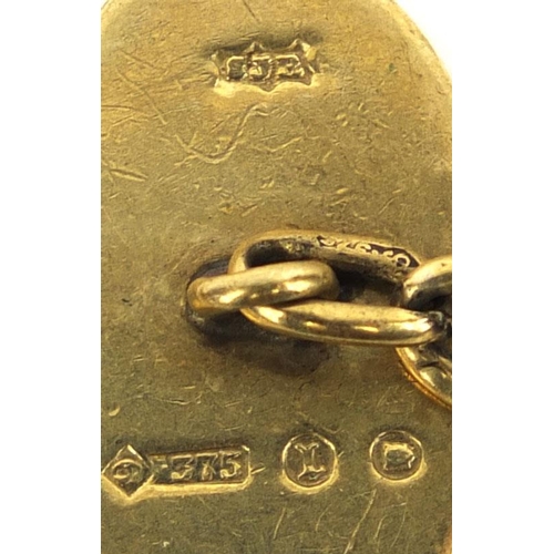 2443 - Pair of 9ct gold cufflinks with engine turned decoration, approximate weight 7.8g