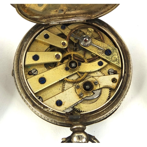 1082 - Four silver gentleman's open faced pocket watches, a ladies silver open faced pocket watch and a gun... 