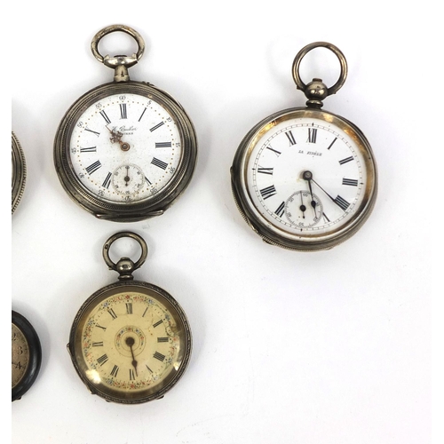 1082 - Four silver gentleman's open faced pocket watches, a ladies silver open faced pocket watch and a gun... 