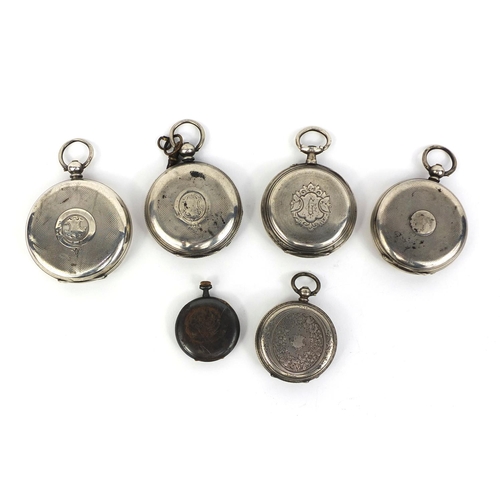 1082 - Four silver gentleman's open faced pocket watches, a ladies silver open faced pocket watch and a gun... 