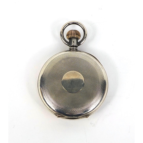 1090 - 935 silver open face stop watch with engine turned decoration to the case, 5cm in diameter