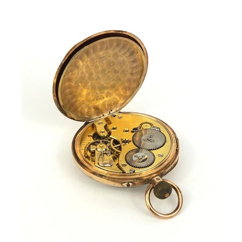 1075 - 9ct gold gentleman's open face pocket watch, numbered 718269 to the movement, 5cm in diameter, appro... 