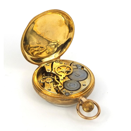 1092 - 9ct gold ladies pocket watch, numbered 182171 to the case, 3.2cm in diameter, approximate weight 24.... 