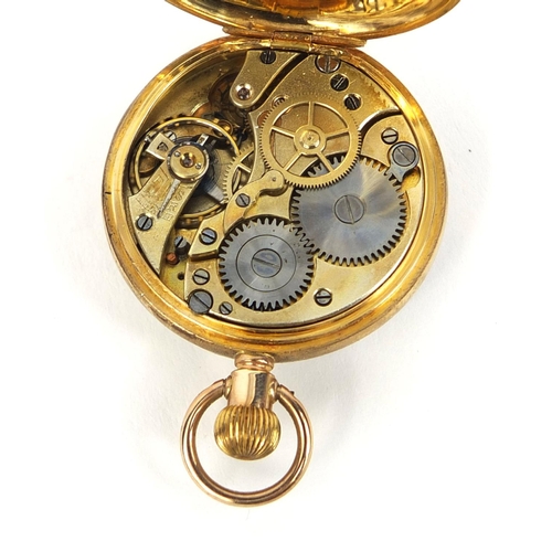 1092 - 9ct gold ladies pocket watch, numbered 182171 to the case, 3.2cm in diameter, approximate weight 24.... 