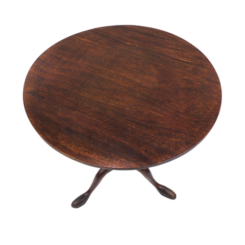 2011 - Georgian mahogany tripod tilt top table with bird cage action,on tripod feet  74cm high x 67cmin dia... 