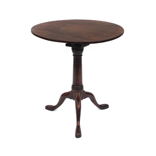 2011 - Georgian mahogany tripod tilt top table with bird cage action,on tripod feet  74cm high x 67cmin dia... 