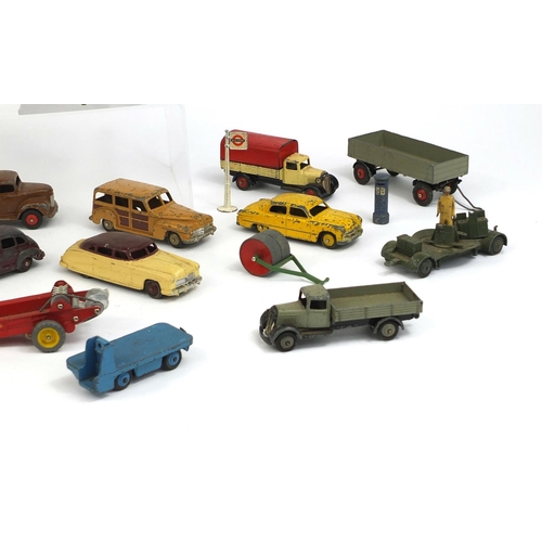 416 - Collection of die cast Dinky Toys vehicles and accessories including Massey-Harris tractor and manur... 