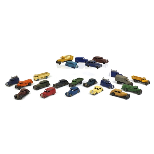 413 - Collection of die cast Dinky Toy vehicles including petrol tankers, flatbed trucks and Rolls Royce s... 