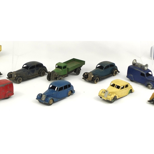 413 - Collection of die cast Dinky Toy vehicles including petrol tankers, flatbed trucks and Rolls Royce s... 