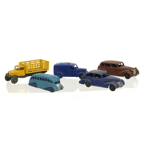 413 - Collection of die cast Dinky Toy vehicles including petrol tankers, flatbed trucks and Rolls Royce s... 