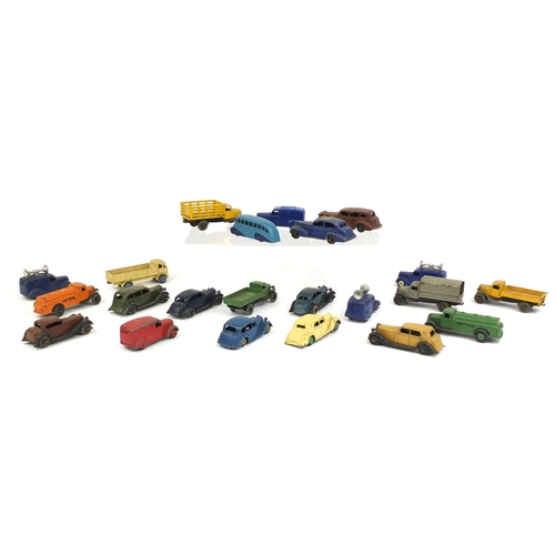 413 - Collection of die cast Dinky Toy vehicles including petrol tankers, flatbed trucks and Rolls Royce s... 