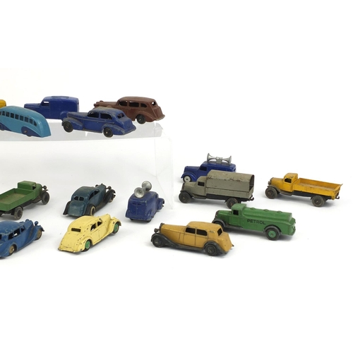 413 - Collection of die cast Dinky Toy vehicles including petrol tankers, flatbed trucks and Rolls Royce s... 