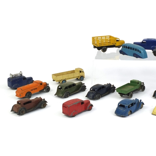 413 - Collection of die cast Dinky Toy vehicles including petrol tankers, flatbed trucks and Rolls Royce s... 