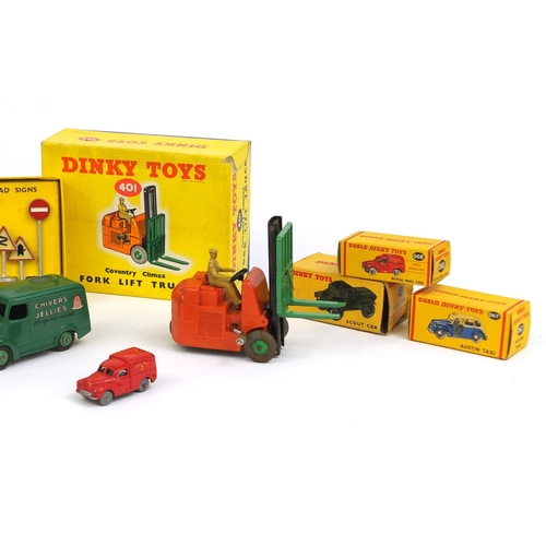 412 - Seven Dinky Toys die cast vehicles and International road signs 771 with boxes, the vehicles compris... 