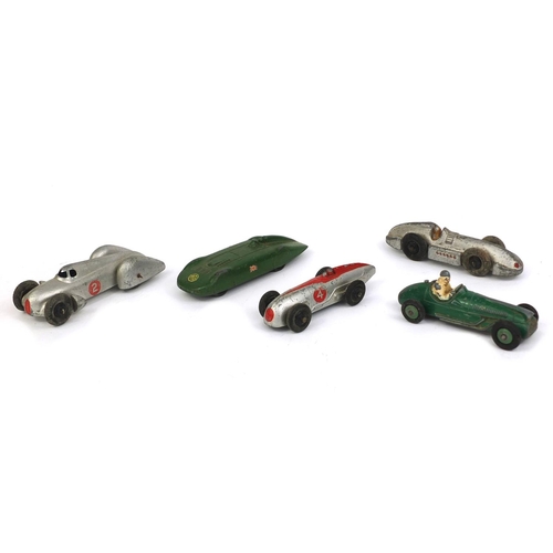 415 - Five Dinky Toys die cast racing cars comprising Auto Union, Speed of the Wing, MG record car, Coupe-... 