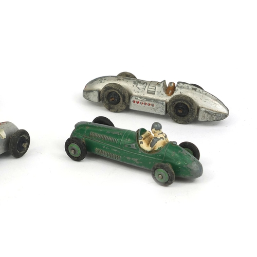 415 - Five Dinky Toys die cast racing cars comprising Auto Union, Speed of the Wing, MG record car, Coupe-... 