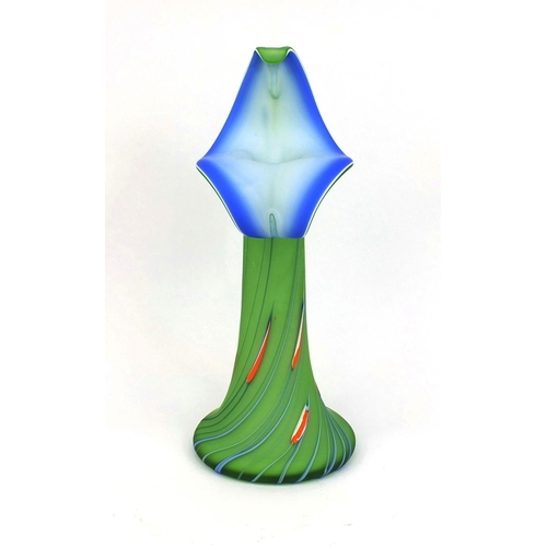 2128 - Large Jack in the pulpit colourful glass vase with swirling decoration, 44cm high