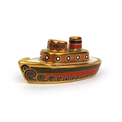 2073 - Royal Crown Derby Treasures of childhood tug boat paperweight, factory marks to the base, 11cm in le... 