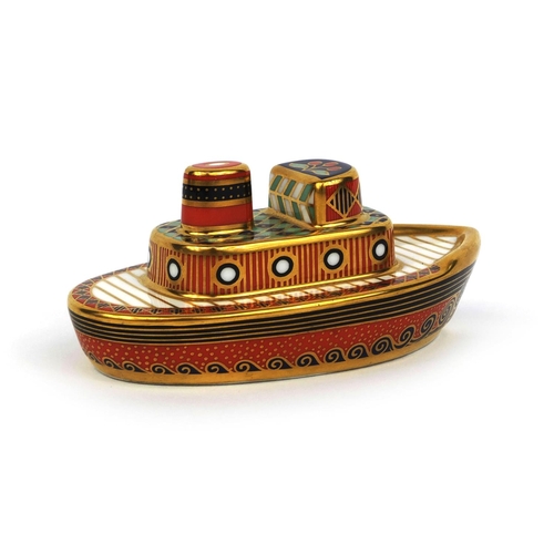 2073 - Royal Crown Derby Treasures of childhood tug boat paperweight, factory marks to the base, 11cm in le... 