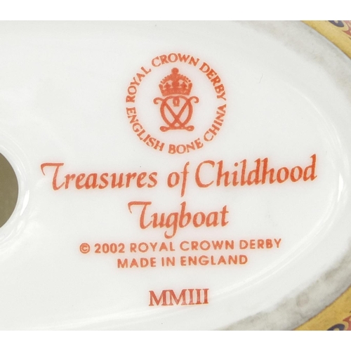 2073 - Royal Crown Derby Treasures of childhood tug boat paperweight, factory marks to the base, 11cm in le... 