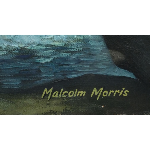 2060 - Malcolm Morris - Unframed oil onto canvas, nude female beside a waterfall, 92cm x 91cm