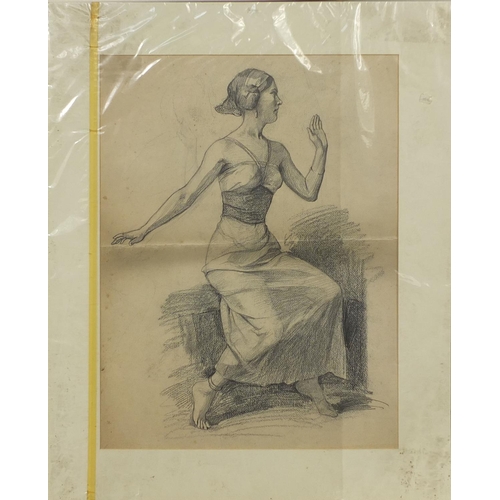 2162 - After Laura Night -  Pencil and charcoal, female dancer, mounted, inscribed verso, 56cm x 42cm exclu... 