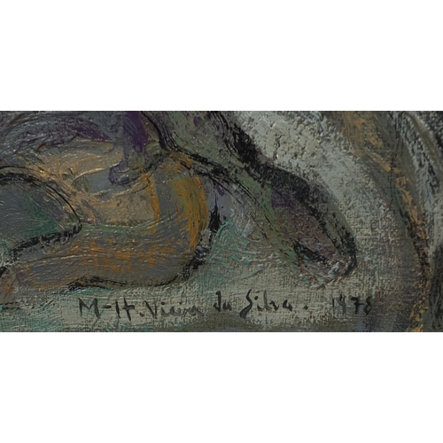 2057 - Unframed oil onto canvas, abstract composition, bearing a signature Da Silva 1978, 100cm x 80cm