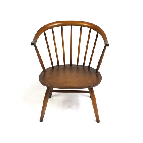 2048 - Ercol elm stick back tub chair with cushion backa nd seat pads, 67cm high