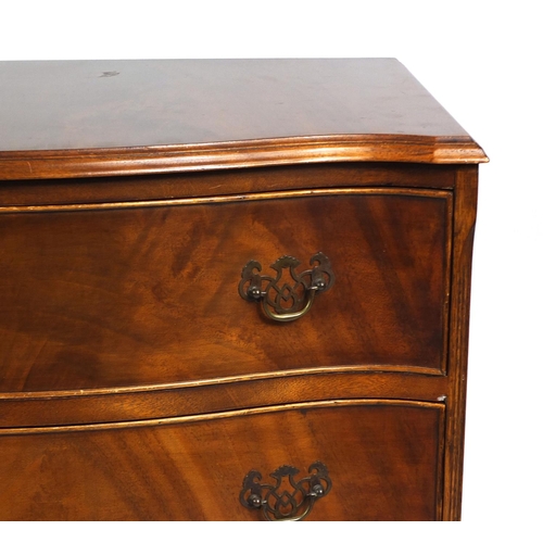 2013 - Reproduction mahogany serpentine fronted four drawer chest with bracket feet, 84cm high x 76cm wide ... 