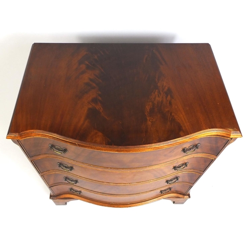 2013 - Reproduction mahogany serpentine fronted four drawer chest with bracket feet, 84cm high x 76cm wide ... 