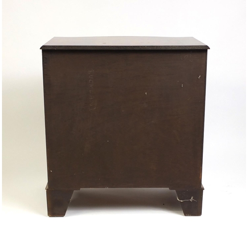 2013 - Reproduction mahogany serpentine fronted four drawer chest with bracket feet, 84cm high x 76cm wide ... 