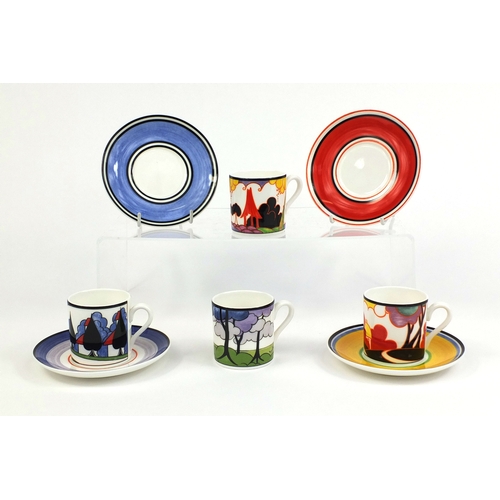 2093 - Four Wedgwood Clarice Cliff Centenary limited edition coffee cans and saucers, by the Bradford Excha... 