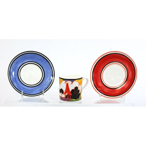 2093 - Four Wedgwood Clarice Cliff Centenary limited edition coffee cans and saucers, by the Bradford Excha... 