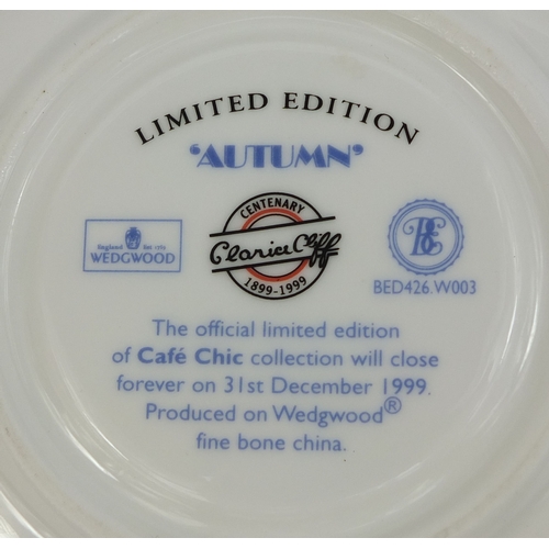 2093 - Four Wedgwood Clarice Cliff Centenary limited edition coffee cans and saucers, by the Bradford Excha... 