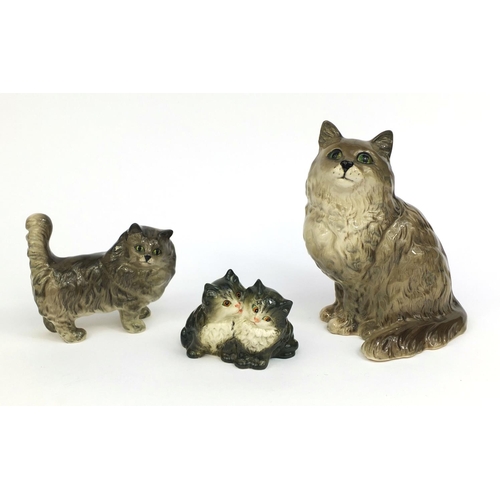 2085 - Three Beswick cats including one of two kittens, factory marks to the bases of each, the largest 21c... 